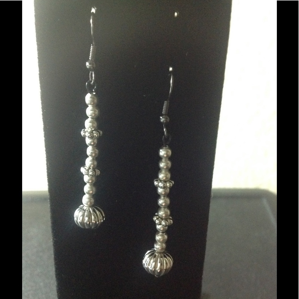 Long Silver Bead Earrings  (NWOT)