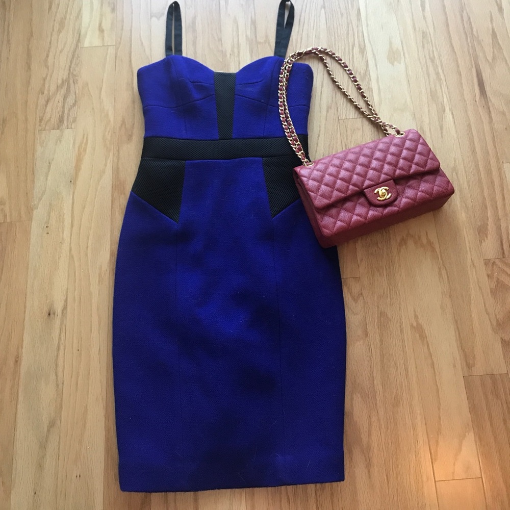 Milly , blue and black perfo wool dress. Size 2