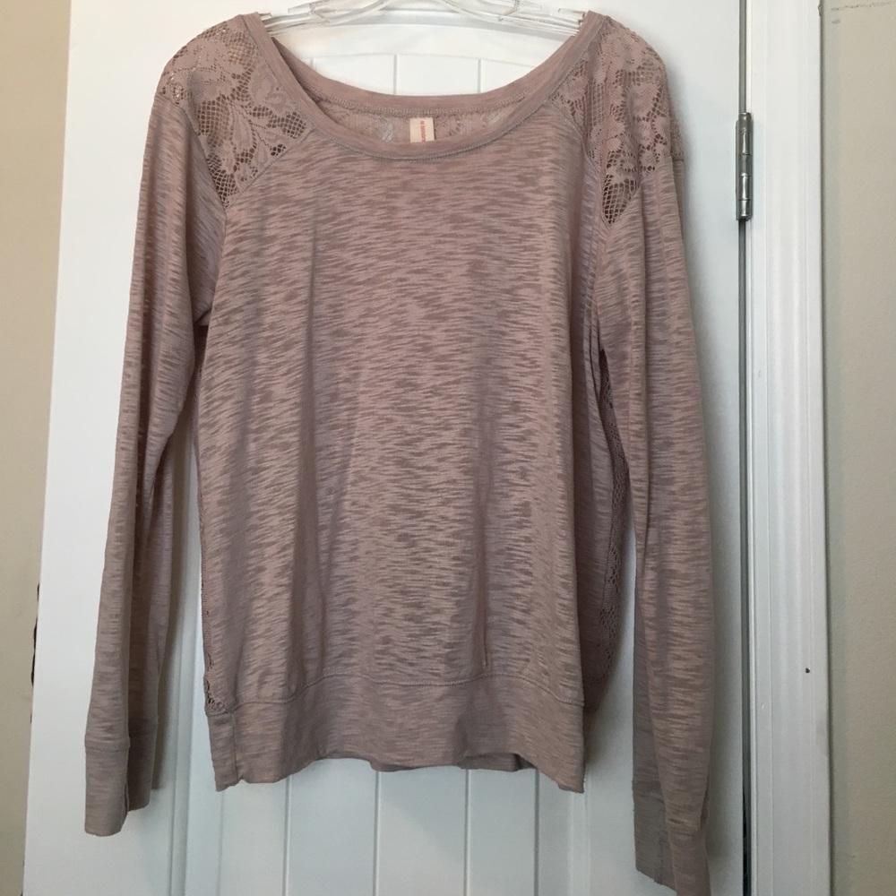 Tan Top with Lace Cut Out