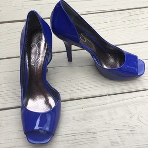 Royal blue Jessica Simpson platform peep toes