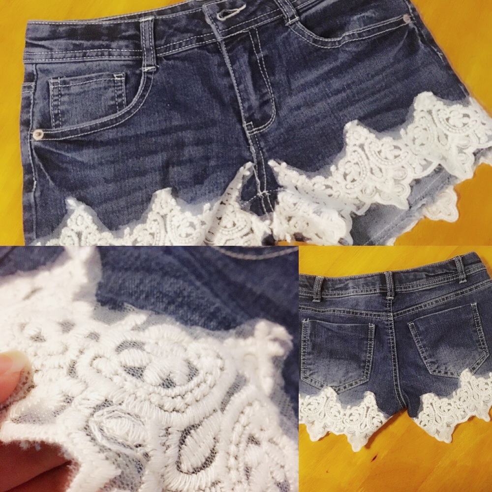 Lace Bottom Jean Shorts