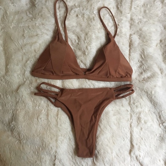 ‘Nova’ Tan rose gold strappy braided cheeky bikini - Picture 3 of 6
