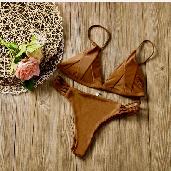 ‘Nova’ Tan rose gold strappy braided cheeky bikini - Picture 2 of 6