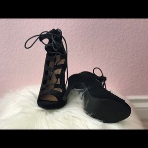 Black Lace Up Suede Heel