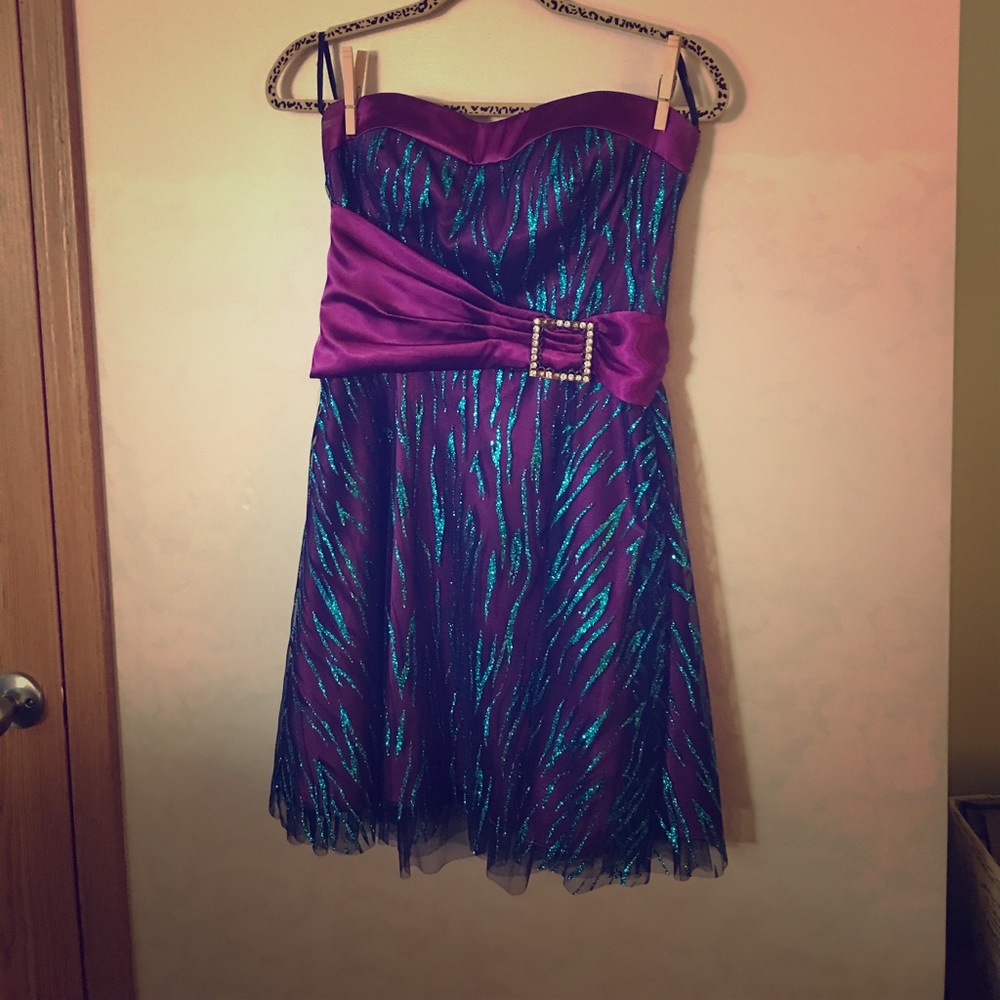 Purple and blue glitter prom dress