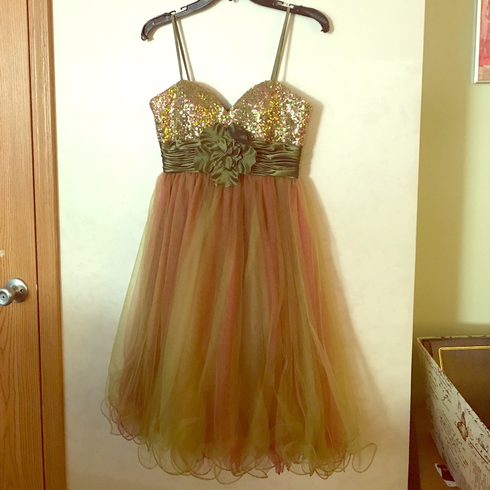 Green and pink prom dress
