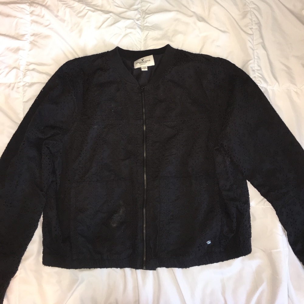 gray cloth patterned bomber jacket