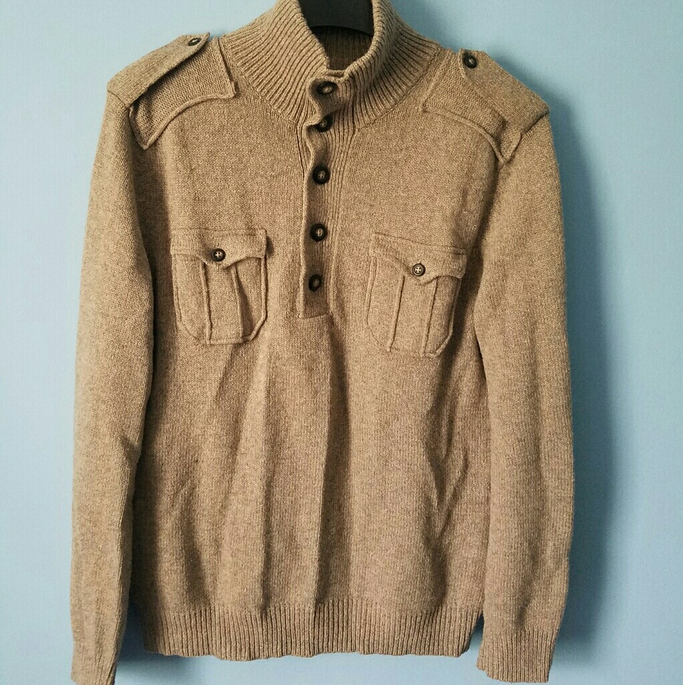 Large Mens Gap Grey Turtle Neck Button Sweater