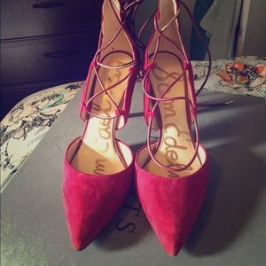 Red Sam Edelman lace up heels