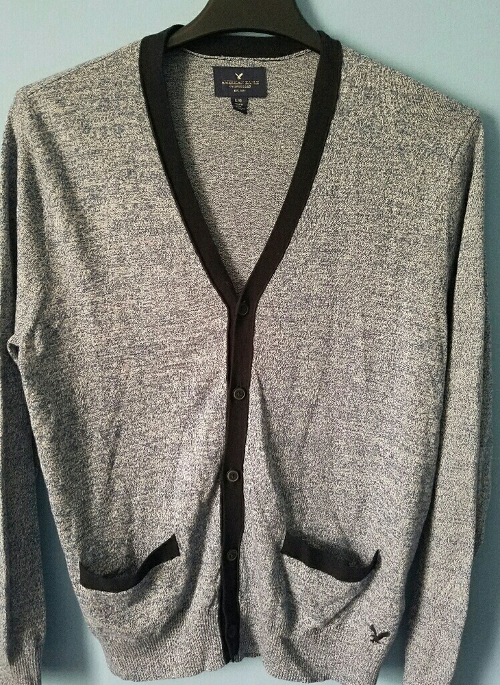 Large American Eagle Mens Cardigan Blue/Gray V Nec