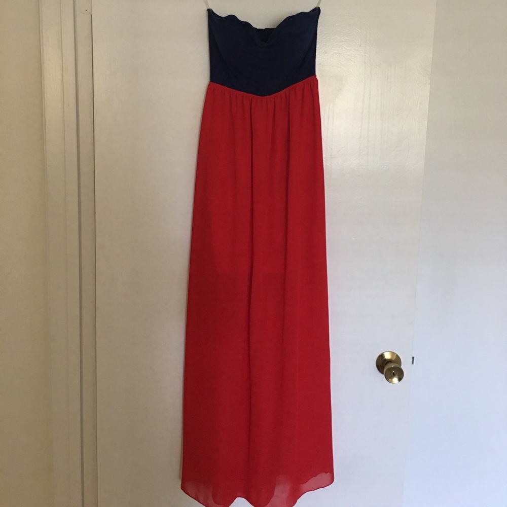 Red &a navy maxi dress w/under dress