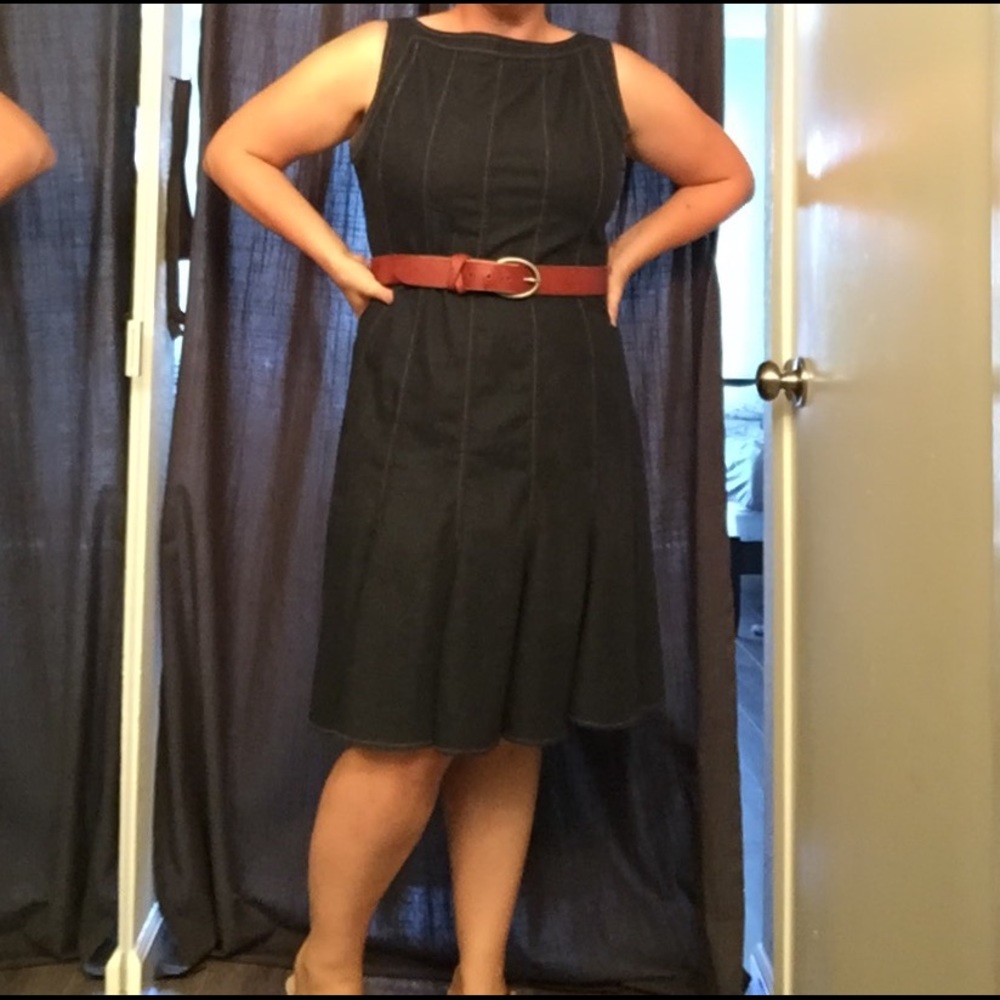 Denim dress.