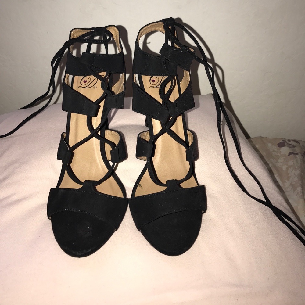 Black Strappy Tie Up Heels