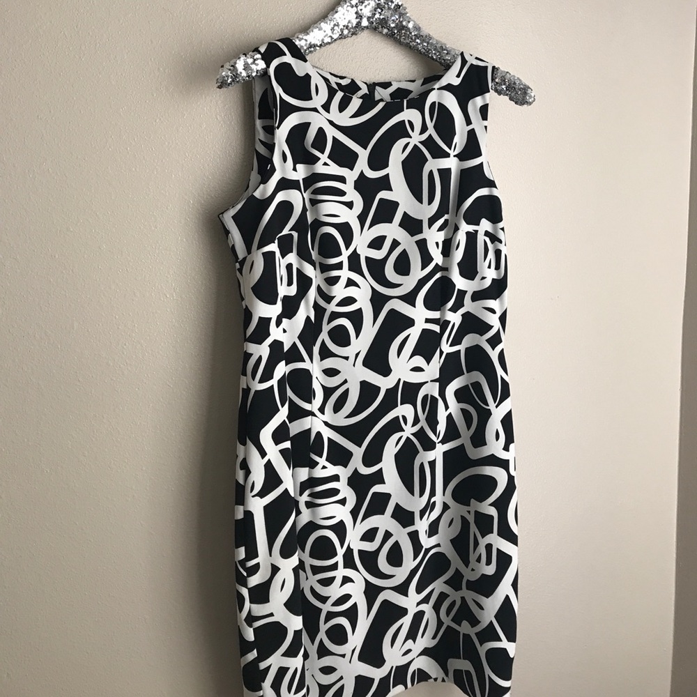 Black and cream abstract shapes dress