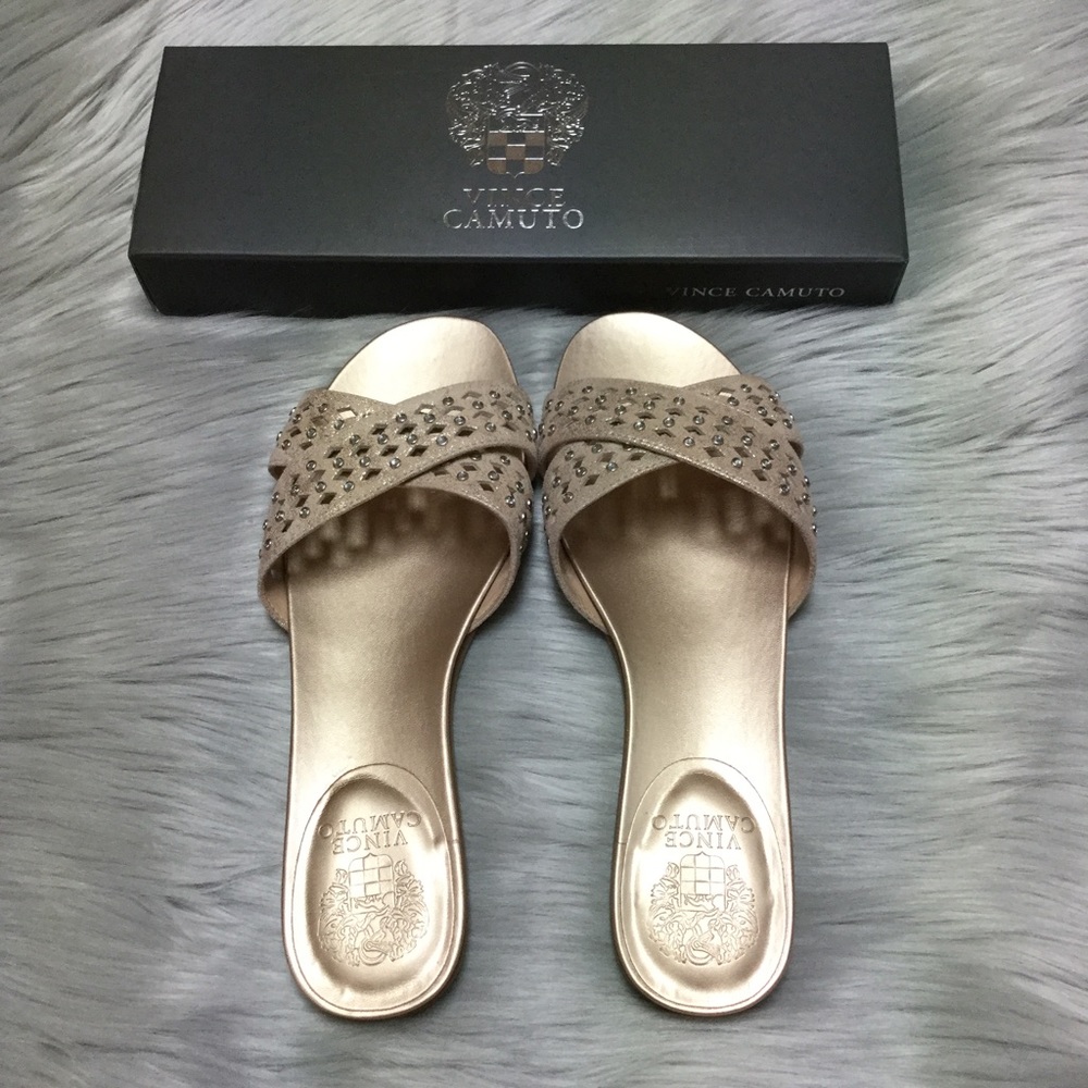 NWT Vince Camuto Gold Studded Leather Flat Sandal