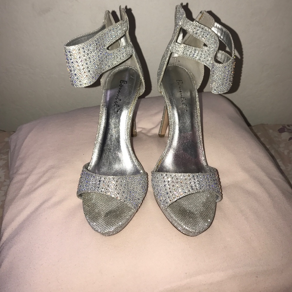 Sparkly Silver Heels with Ankle Strap
