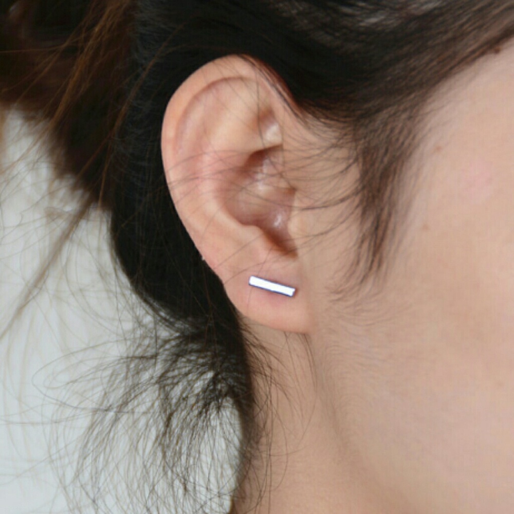  Silver Plated Tiny Bar Stud Earrings