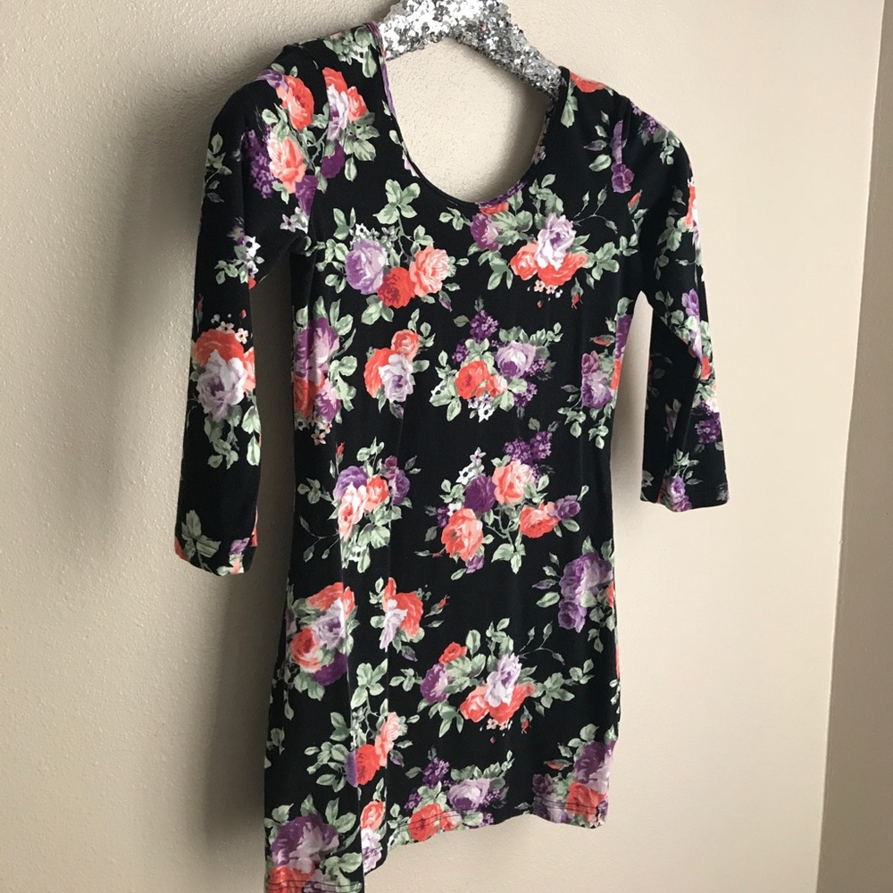 Black floral mini dress