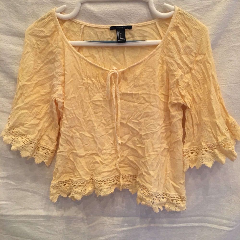 Yellow Lace Sleeve Blouse