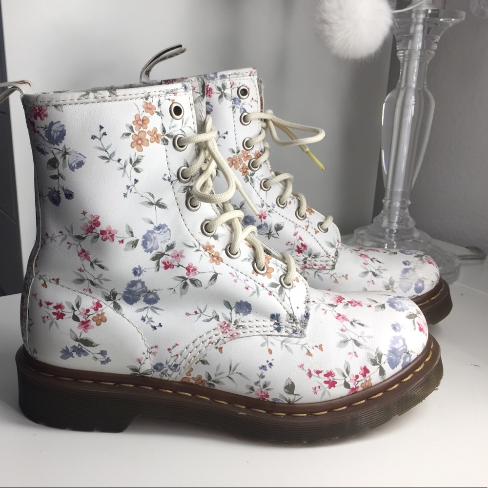 White floral Doc Martens