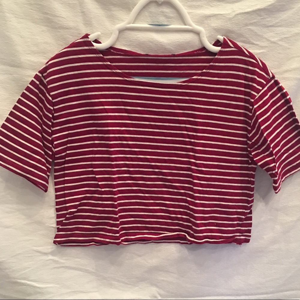 Red and White Strip Crop Top