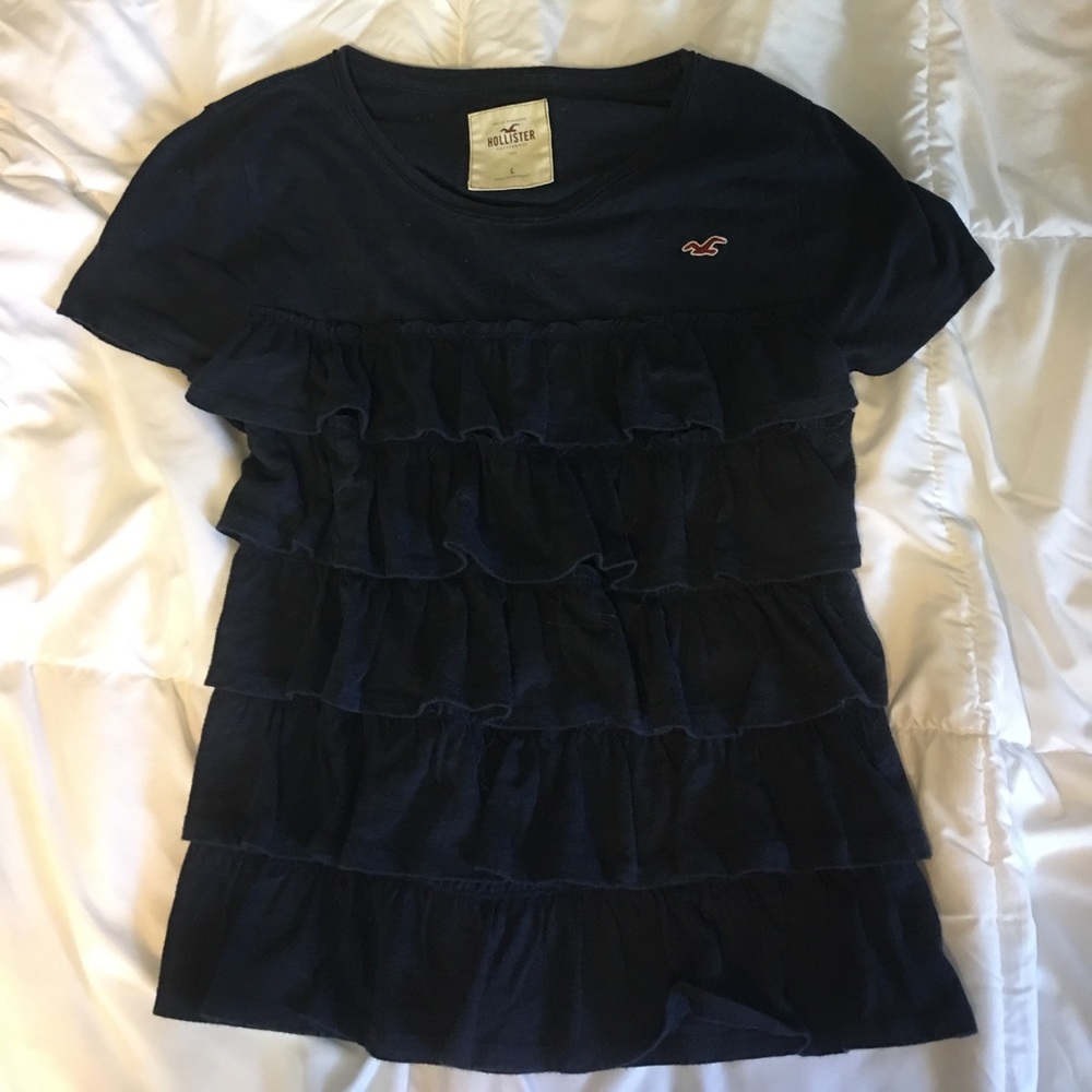 navy ruffle hollister shirt