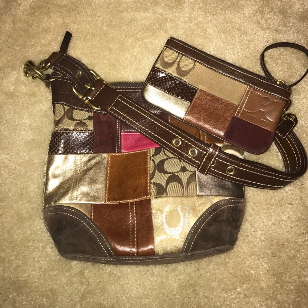 Coach quilted purse with matching wristlet wallet