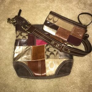 Coach quilted purse with matching wristlet wallet