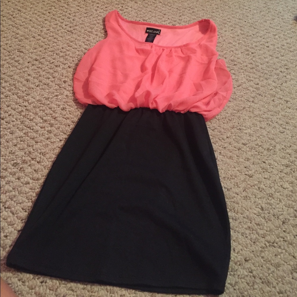 Coral and black shirt skirt dress