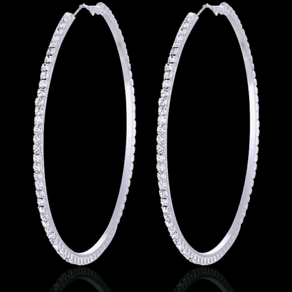 Big Silver Crystal Hoop Earrings