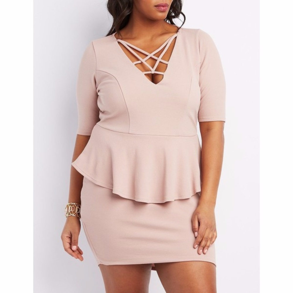 Charlotte Russe Peplum Dress Pentagram Cream Nude