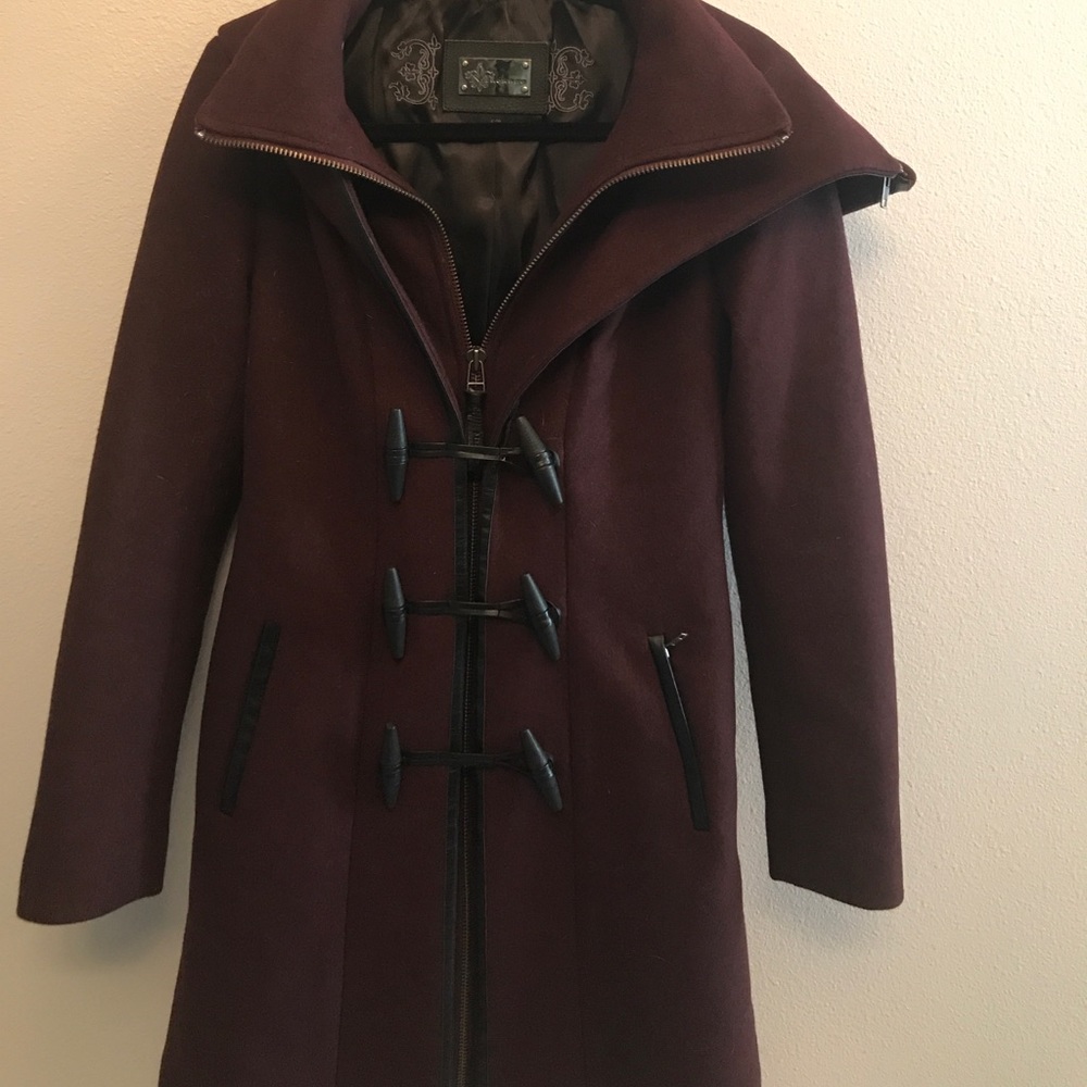 Mackage burgundy trench wool/leather coat Small