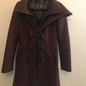 Mackage burgundy trench wool/leather coat Small