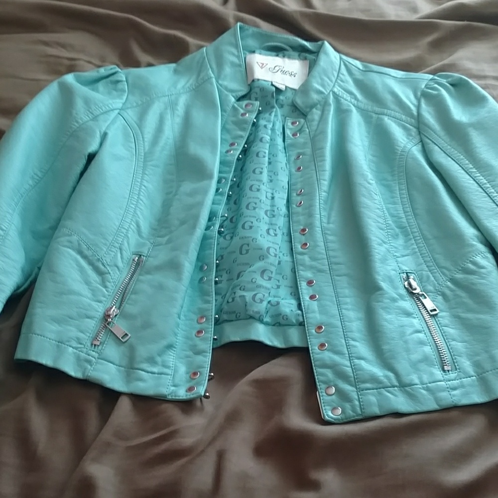 Guess Tiffany blue leather jacket