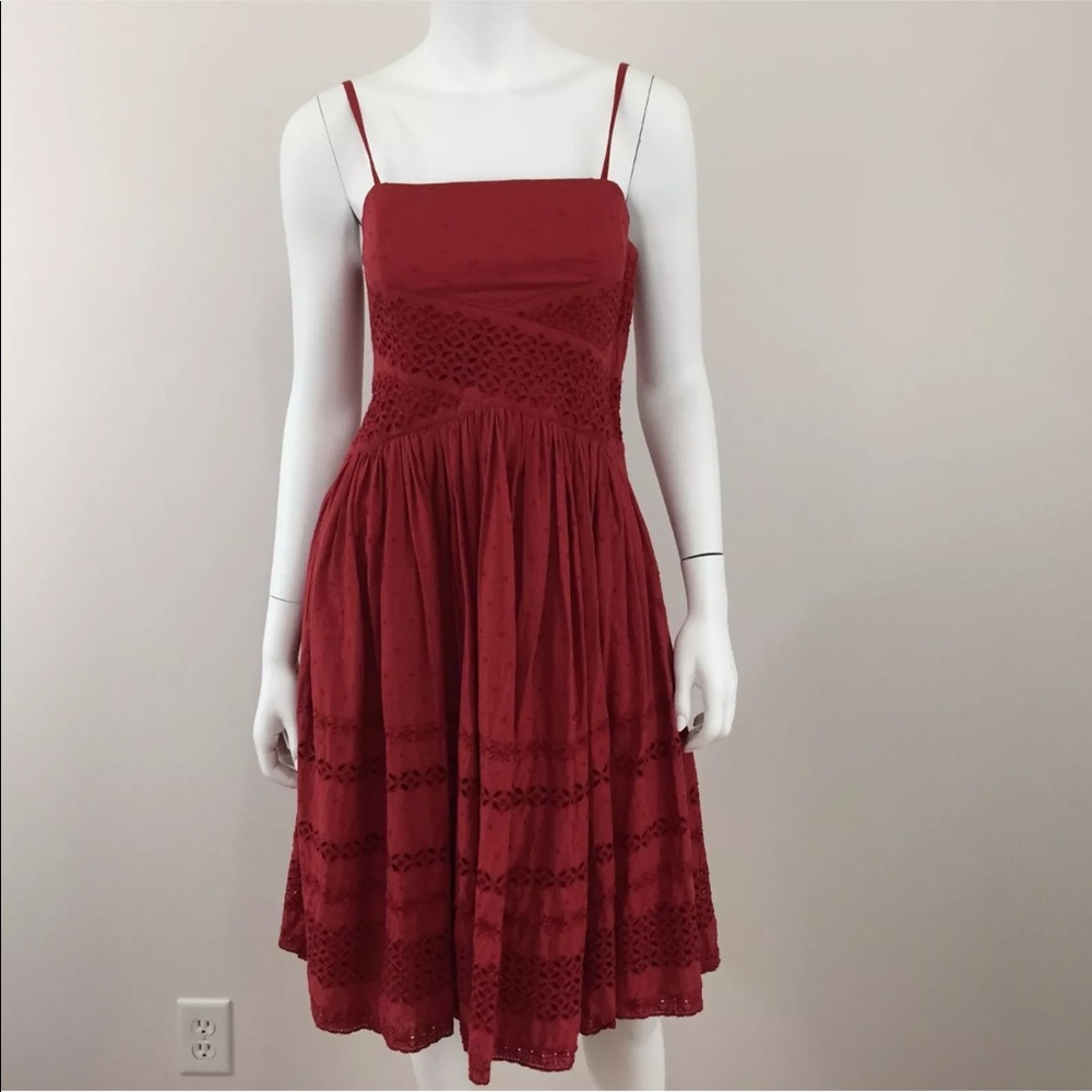 Viola Anthropologie 6 Red Cotton Cris Cross dress