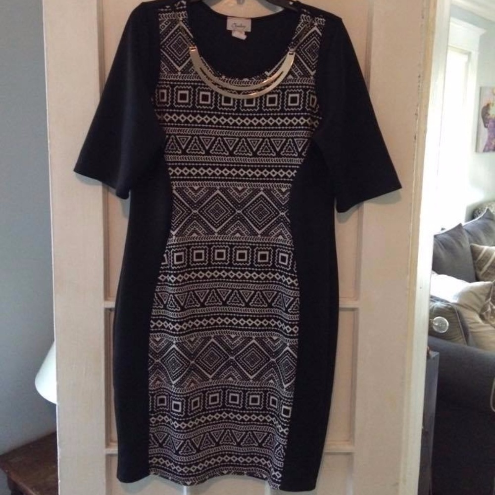 Plus Size Black Tribal Print Bodycon Dress
