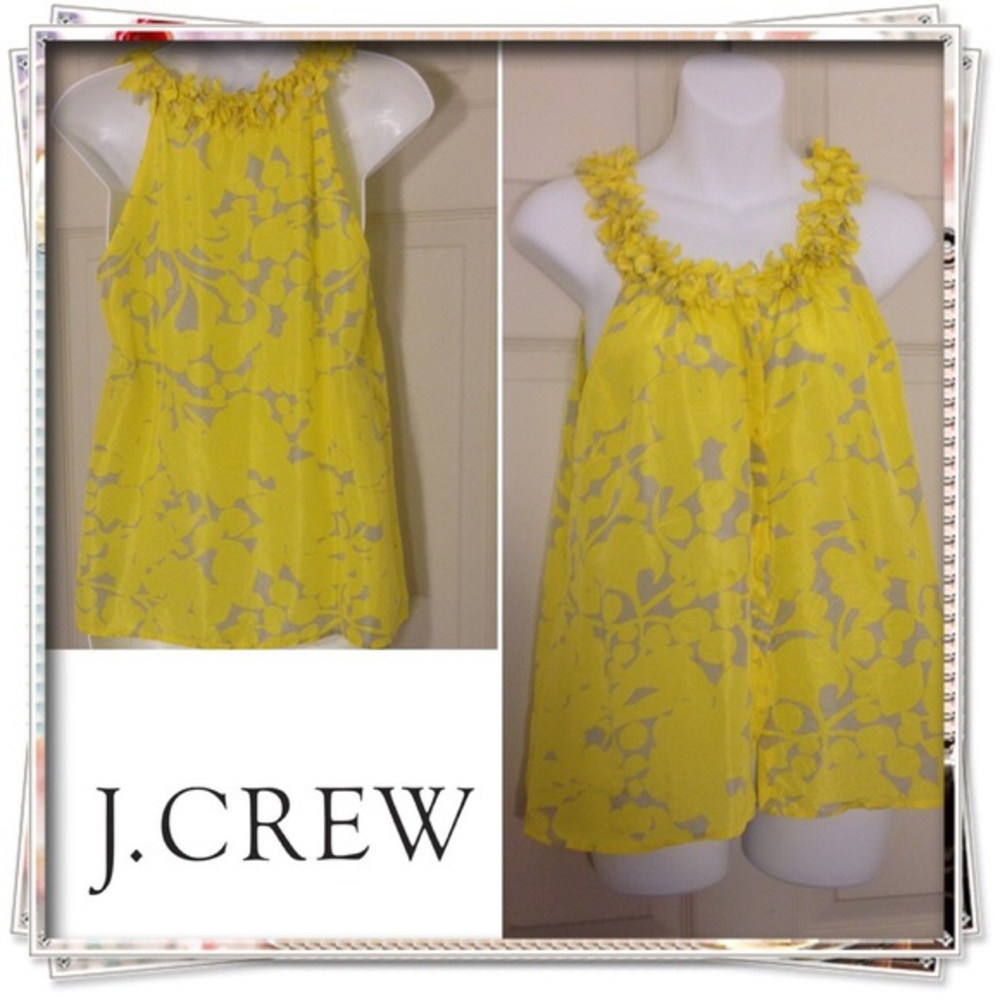 J.Crew silk top, yellow/light grey print, size 2
