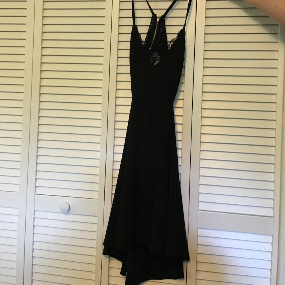 Black dress with black lace trim