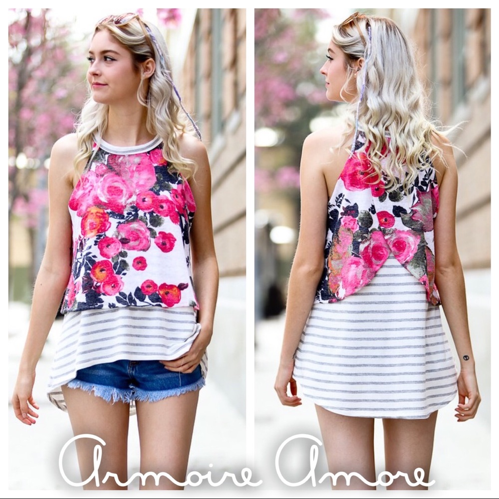 Floral and stripes Layer Tank