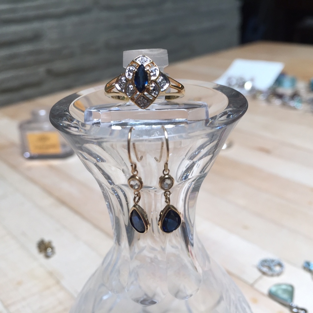 Sapphire ring and earring set