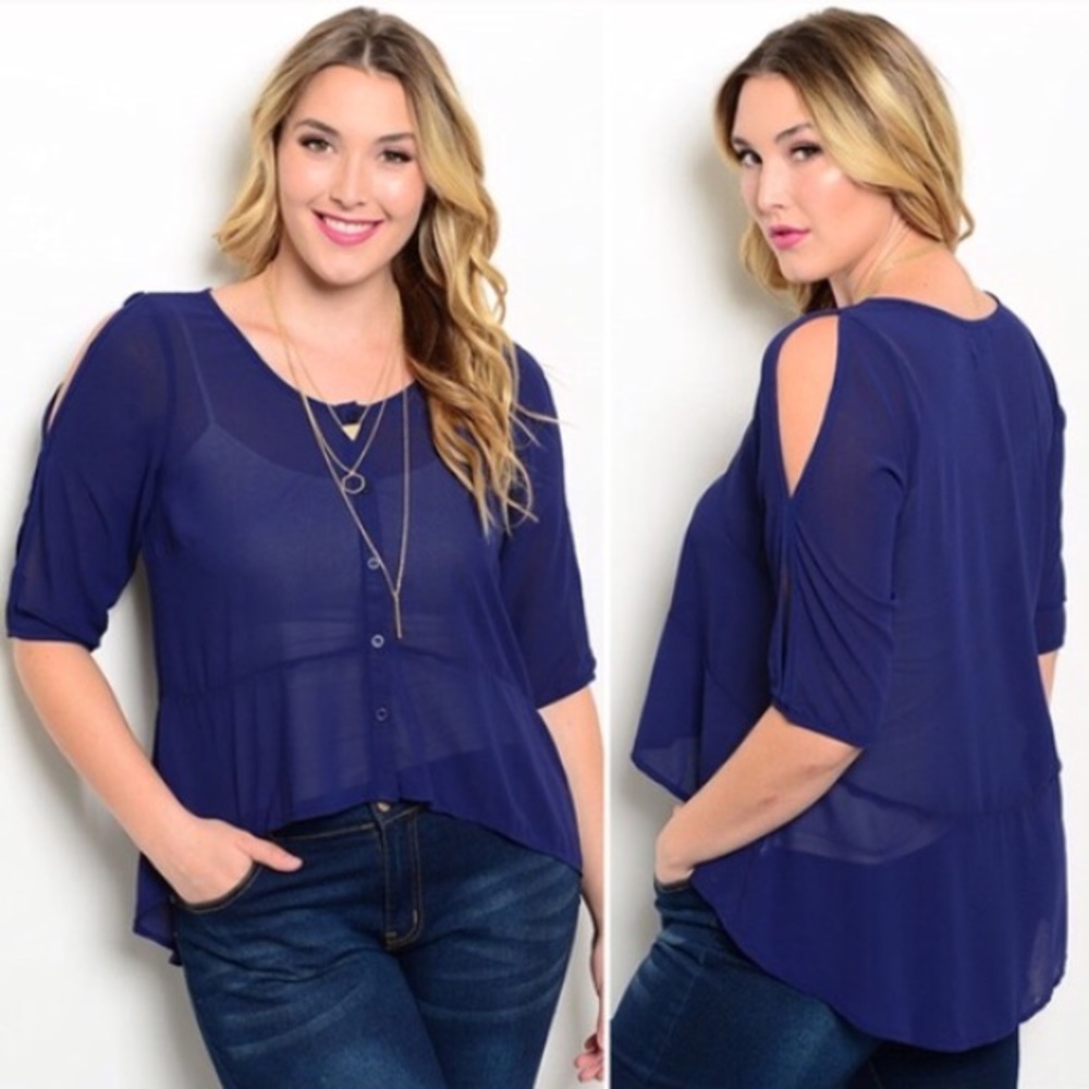 ➕Chiffon open shoulder plus top