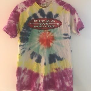 Oversized Tie Dyed Pizza Amy Heart Shirt
