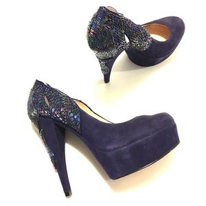 Enzo Angiolini blue/purple suede heels w/ beading