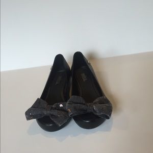 Size 13 Mini Melissa peep toe black flats