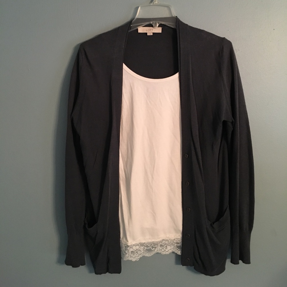 Charcoal LOFT Button Cardigan