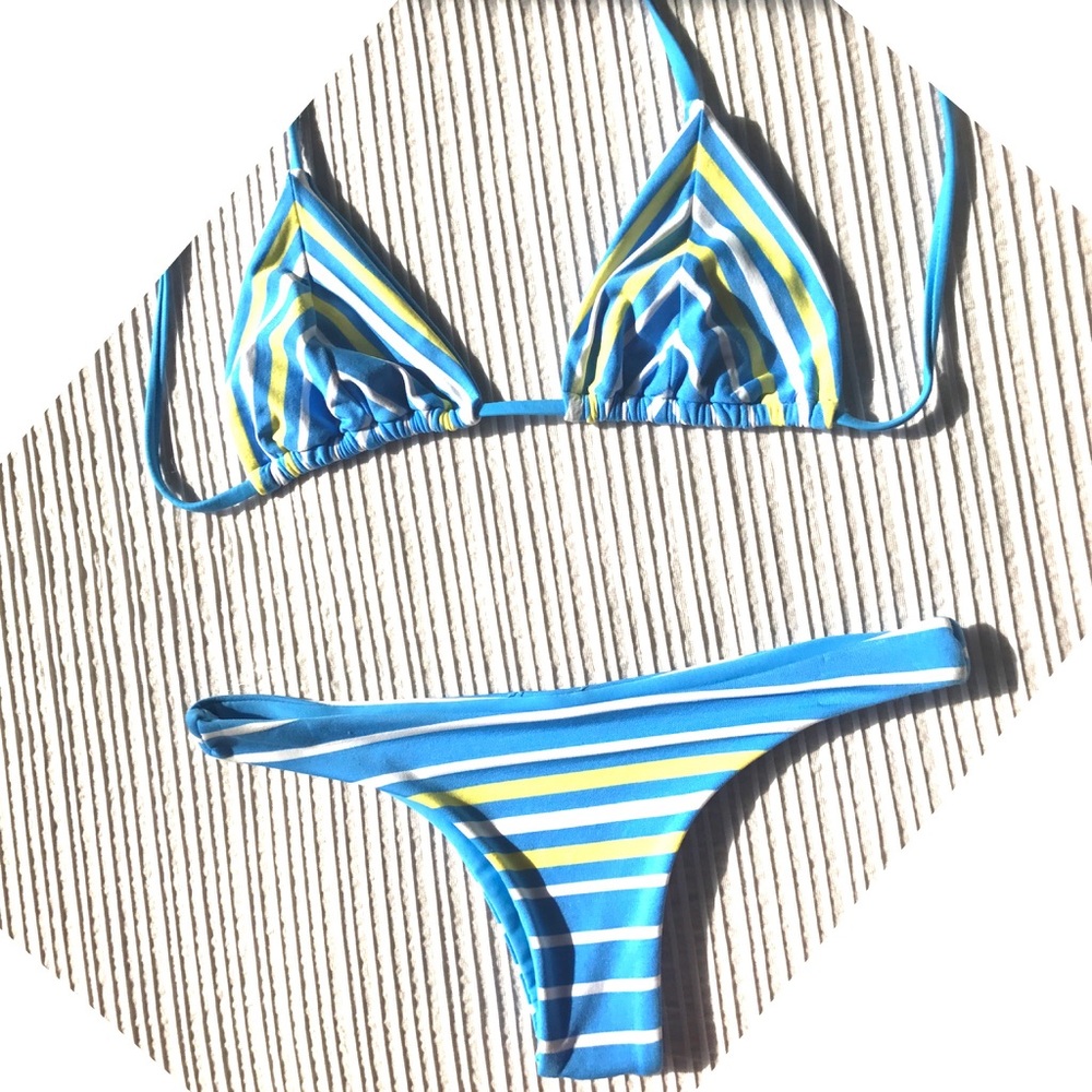 🔥VITAMIN A YELLOW+BLUE PINSTRIPE BIKINI SET🔥NWT
