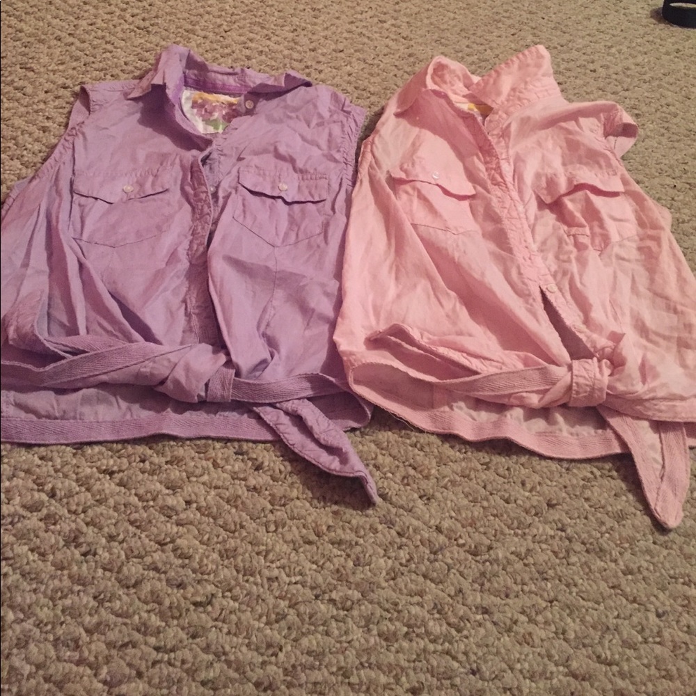 two button up tie front tanks