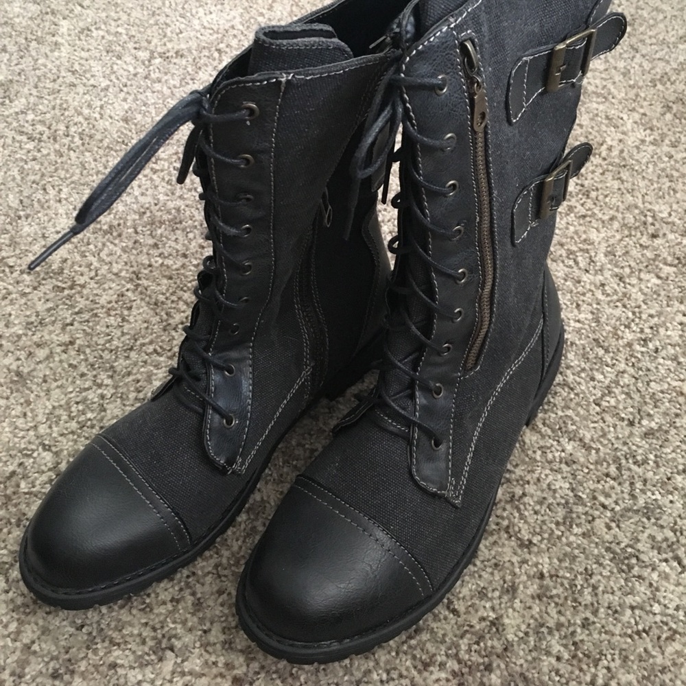 Gray combat boots
