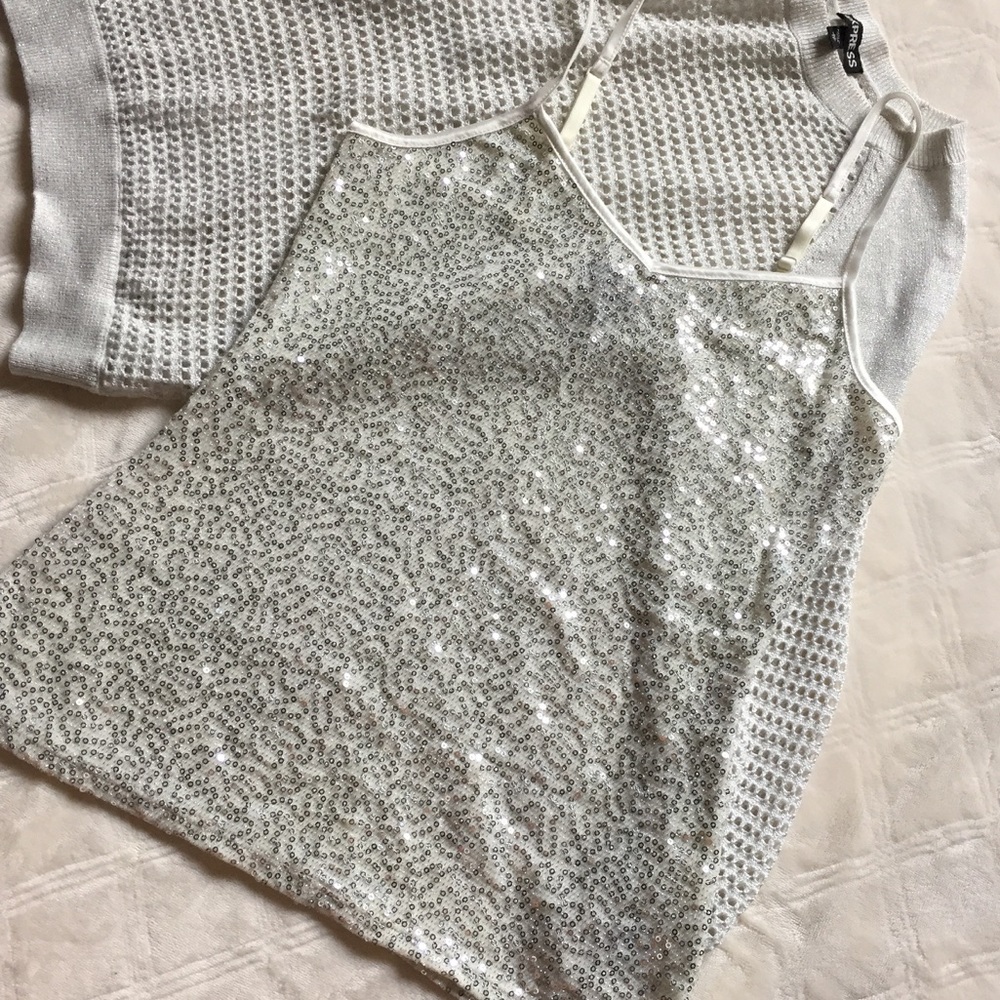 Express Silver Sequin Tank Top XS