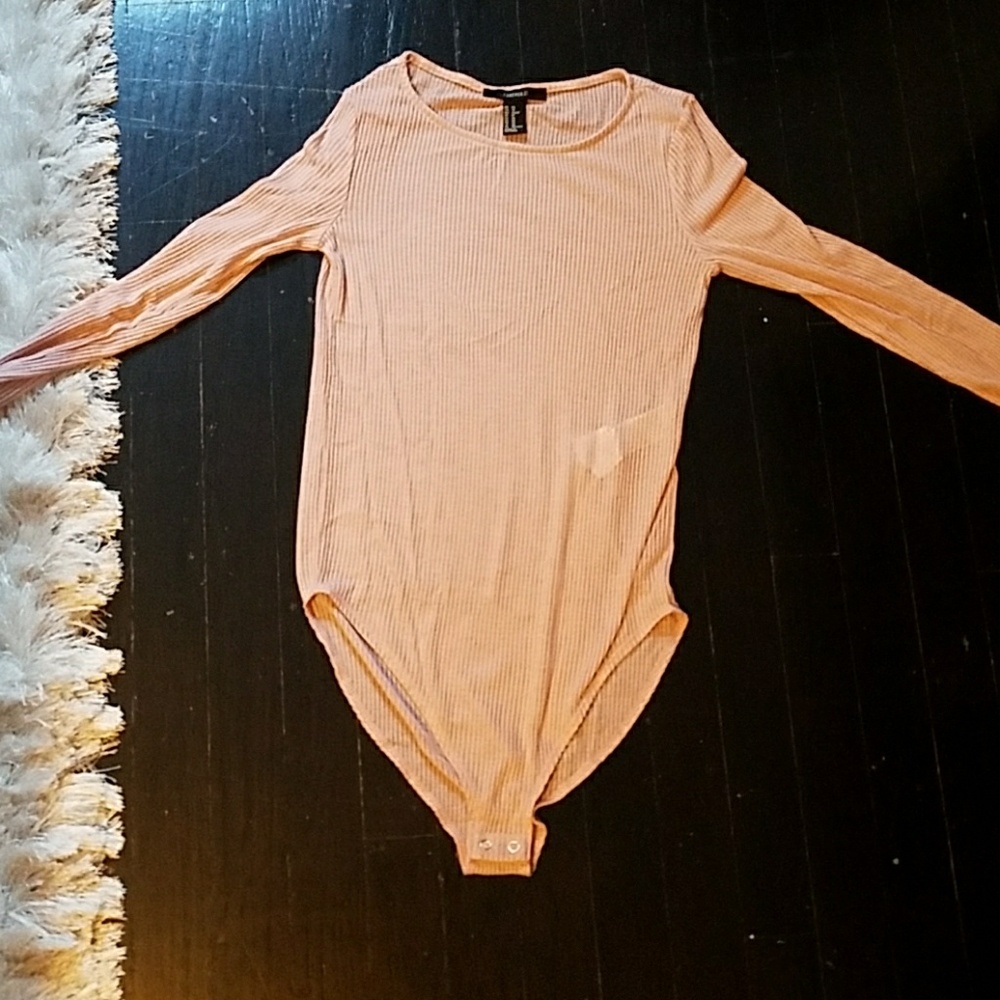 Forever 21 Blush Sheer Ribbed Bodysuit XS New